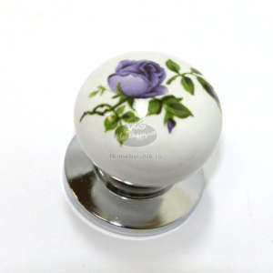 Ручка-кнопка с керамической вставкой "Роза лиловая" хром