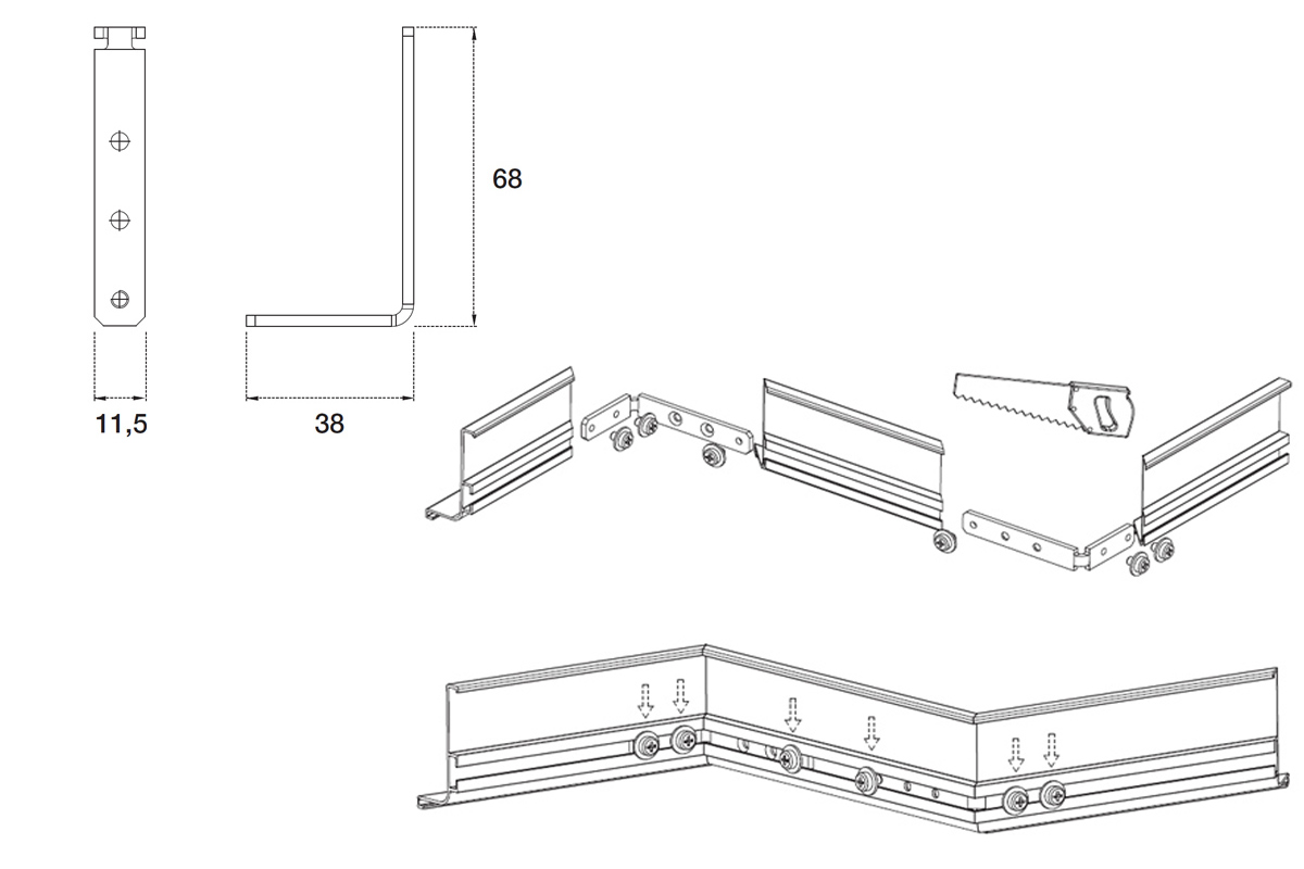 Метал. соед. уголок (3 винта, 3 шайбы) GOLA