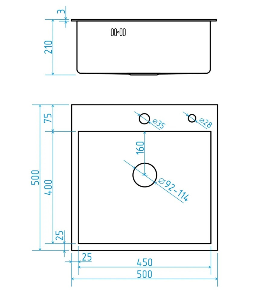 Мойка нерж. 50*50 (+колландер, диспенсер), сатин