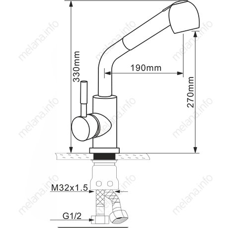 Смеситель MELANA F8109, вытяжной излив, нерж.сталь, сатин
