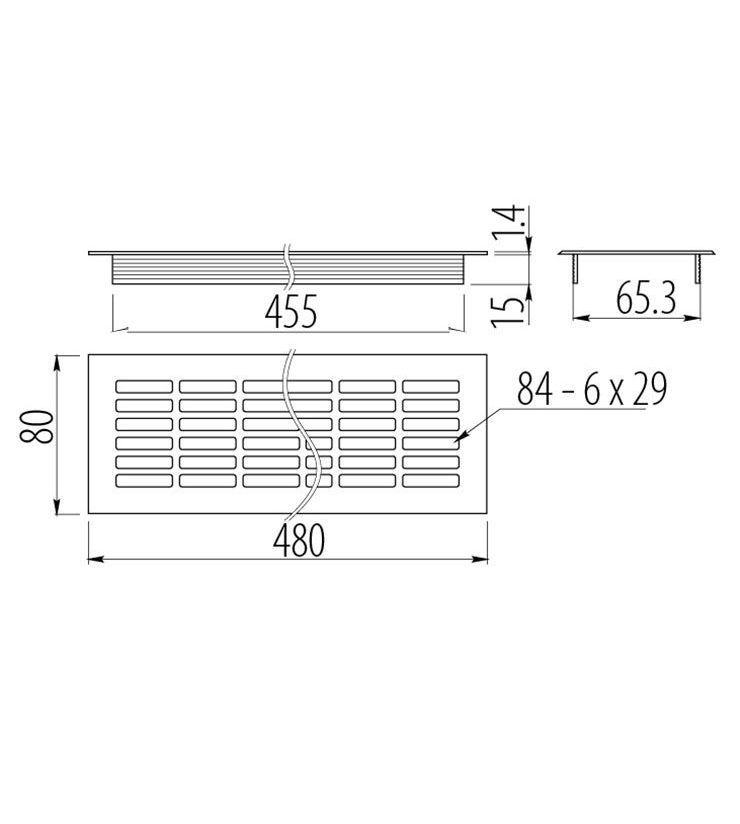Решетка вентиляционная 480*80мм, белая