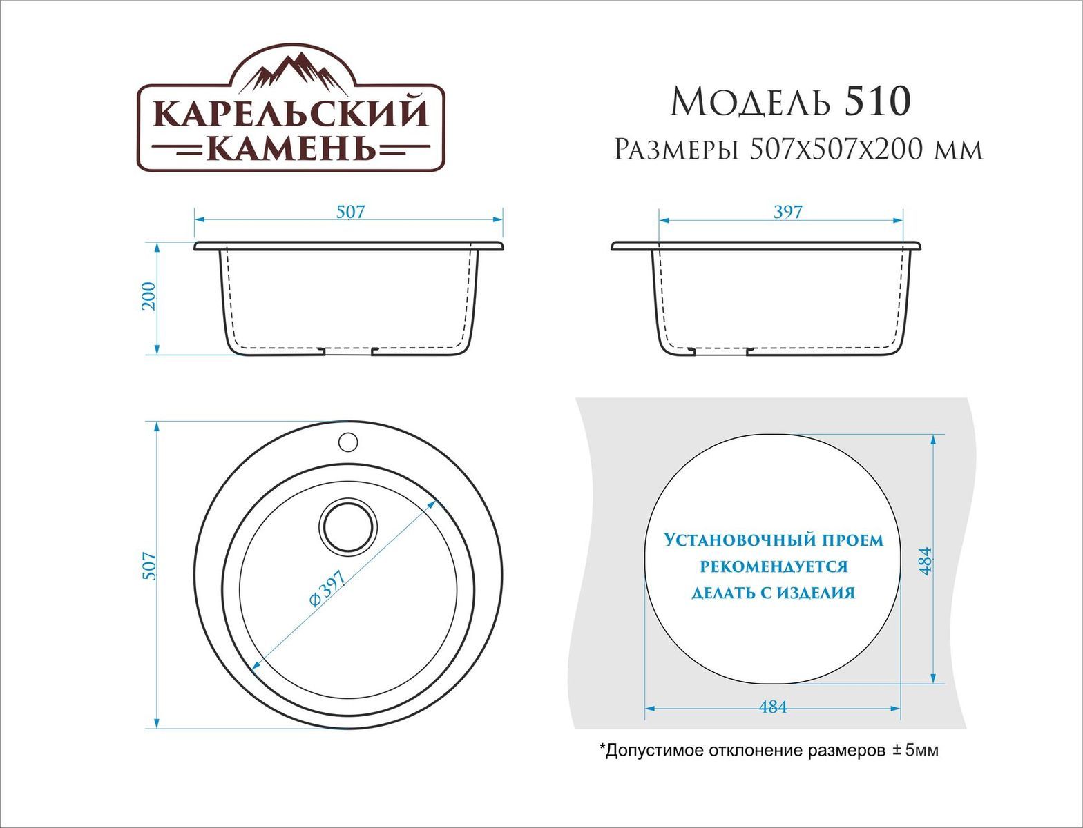 Мойка матовая 507*507*200мм, чёрный, ZETT
